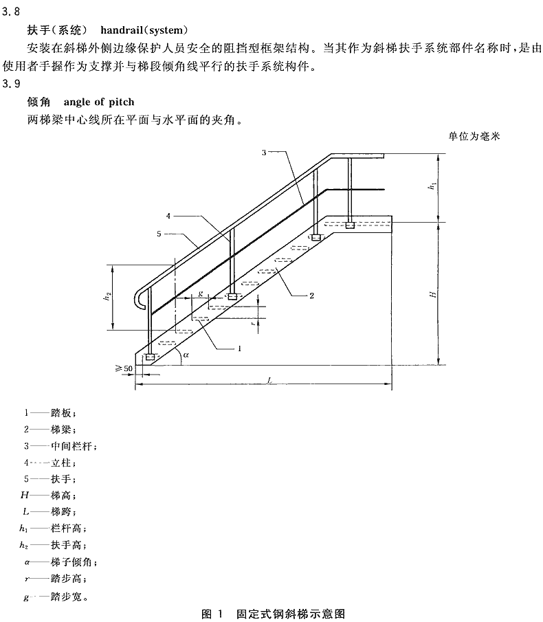 固定式钢梯及平台安全要求第2部分:钢斜梯 gb4053.2-2009